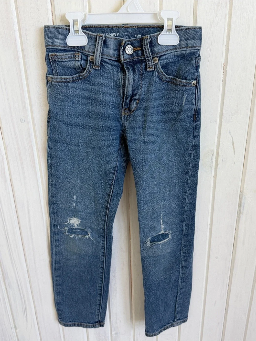 Old Navy Boys Blue Slim Jeans with Knee Distress